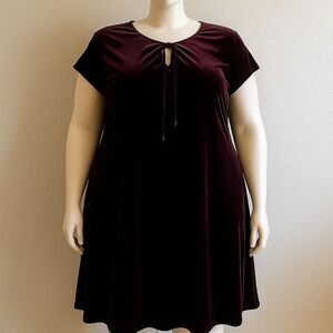 Lane Bryant Burgundy Velvet Short Sleeve Tie Neck Midi Dress Size: 22